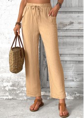 Light Camel Pocket Straight Leg Elastic Waist Pants | thumb picture 