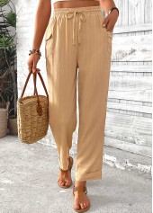 Light Camel Pocket Straight Leg Elastic Waist Pants