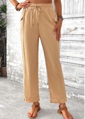 Light Camel Pocket Straight Leg Elastic Waist Pants | thumb picture 