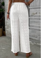 White Wide Leg Elastic Waist High Waisted Pants | thumb picture 
