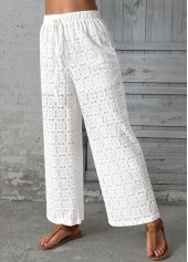 White Wide Leg Elastic Waist High Waisted Pants | thumb picture 