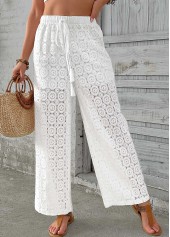 White Wide Leg Elastic Waist High Waisted Pants | thumb picture 