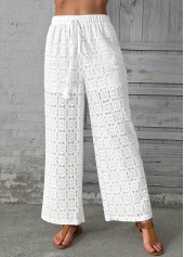 White Wide Leg Elastic Waist High Waisted Pants