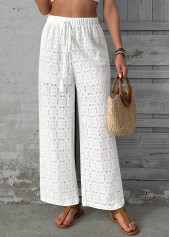 White Wide Leg Elastic Waist High Waisted Pants | thumb picture 