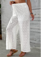 White Wide Leg Elastic Waist High Waisted Pants | thumb picture 
