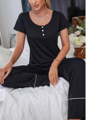 Black Short Sleeve Scoop Neck Lounge Top and Pants | thumb picture 