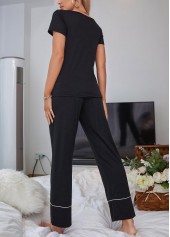 Black Short Sleeve Scoop Neck Lounge Top and Pants | thumb picture 