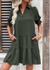 Olive Green Tummy Coverage A Line Short Sleeve Dress | thumb picture 