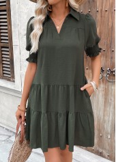 Olive Green Tummy Coverage A Line Short Sleeve Dress | thumb picture 
