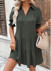 Olive Green Tummy Coverage A Line Short Sleeve Dress