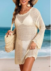 Beige Round Neck Scalloped Hem Cover Up | thumb picture 