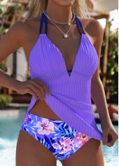Mid Waisted Floral Print Purple Tankini Set | thumb picture 