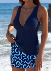 Mid Waisted Graffiti Print Navy Tankini Set | thumb picture 