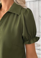 Olive Green Curved Hem Short Sleeve Blouse | thumb picture 