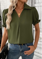 Olive Green Curved Hem Short Sleeve Blouse | thumb picture 