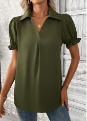 Olive Green Curved Hem Short Sleeve Blouse | thumb picture 