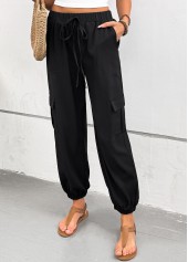 Black Pocket Jogger Elastic Waist High Waisted Pants | thumb picture 