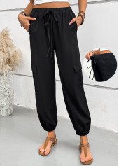 Black Pocket Jogger Elastic Waist High Waisted Pants