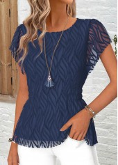 Navy Short Sleeve Round Neck Blouse