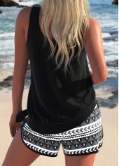Bowknot Geometric Print Black Tankini Set | thumb picture 