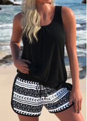Bowknot Geometric Print Black Tankini Set | thumb picture 