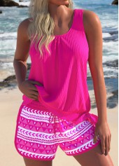 Bowknot Geometric Print Hot Pink Tankini Set | thumb picture 