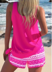 Bowknot Geometric Print Hot Pink Tankini Set | thumb picture 