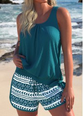 Bowknot Geometric Print Turquoise Tankini Set