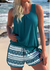 Bowknot Geometric Print Turquoise Tankini Set | thumb picture 
