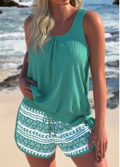 Bowknot Geometric Print Sage Green Tankini Set