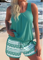Bowknot Geometric Print Sage Green Tankini Set | thumb picture 