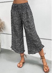 Black Polka Dot Wide Leg Elastic Waist Pants | thumb picture 