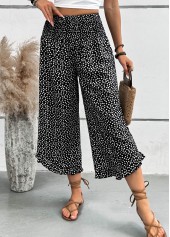 Black Polka Dot Wide Leg Elastic Waist Pants | thumb picture 