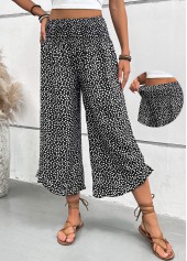 Black Polka Dot Wide Leg Elastic Waist Pants