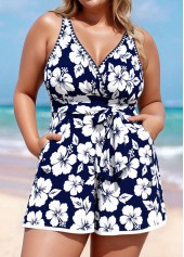 Plus Size Blue Floral Print One Piece Swimwear | thumb picture 
