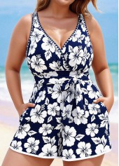 Plus Size Blue Floral Print One Piece Swimwear | thumb picture 