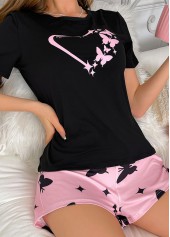 Light Pink Butterfly Print Lounge Top and Shorts