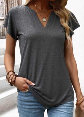 Dark Grey Marl Short Sleeve Split Neck T Shirt | thumb picture 
