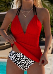 Mid Waisted Leopard Red Tankini Set | thumb picture 