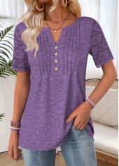 Purple Short Sleeve Split Neck T Shirt