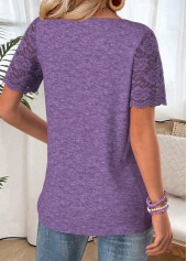Purple Short Sleeve Split Neck T Shirt | thumb picture 