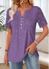 Purple Short Sleeve Split Neck T Shirt | thumb picture 