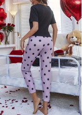 Black Polka Dot Short Sleeve Lounge Top and Pants | thumb picture 