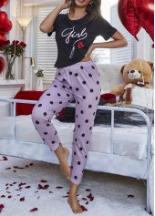 Black Polka Dot Short Sleeve Lounge Top and Pants | thumb picture 