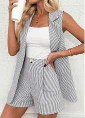Grey Striped Sleeveless Short Sleeve Cardigan and Shorts | thumb picture 