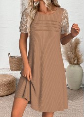 Light Coffee Short Round Neck Dress