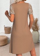 Light Coffee Short Round Neck Dress | thumb picture 