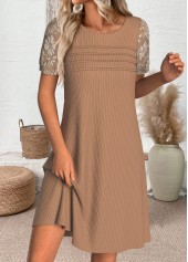 Light Coffee Short Round Neck Dress | thumb picture 
