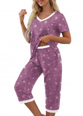 Purple Star Print Short Sleeve Lounge Top and Pants