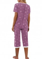 Purple Star Print Short Sleeve Lounge Top and Pants | thumb picture 